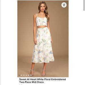 NWT Lulus Sweet At Heart White Floral Embroidered Two-Piece Midi Dress